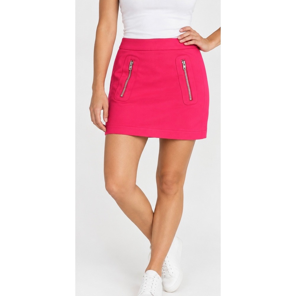 Gap Hot Pink Mini Skirt Womens 4 A Line Silver Zip Pockets Stretch Bright Pink
